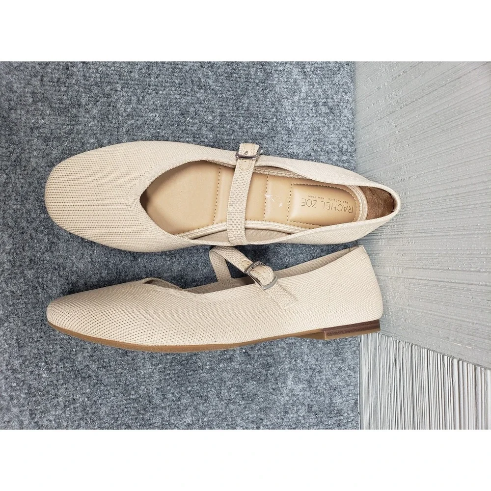 Rachel Zoe Women Mary Jane Ballet 10M Beige Adjustable Strap Flat Comfort Shoes